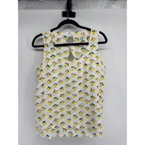 Maison Jules Lemon Print Scallop Hem Sleeveless Top White Yellow Medium